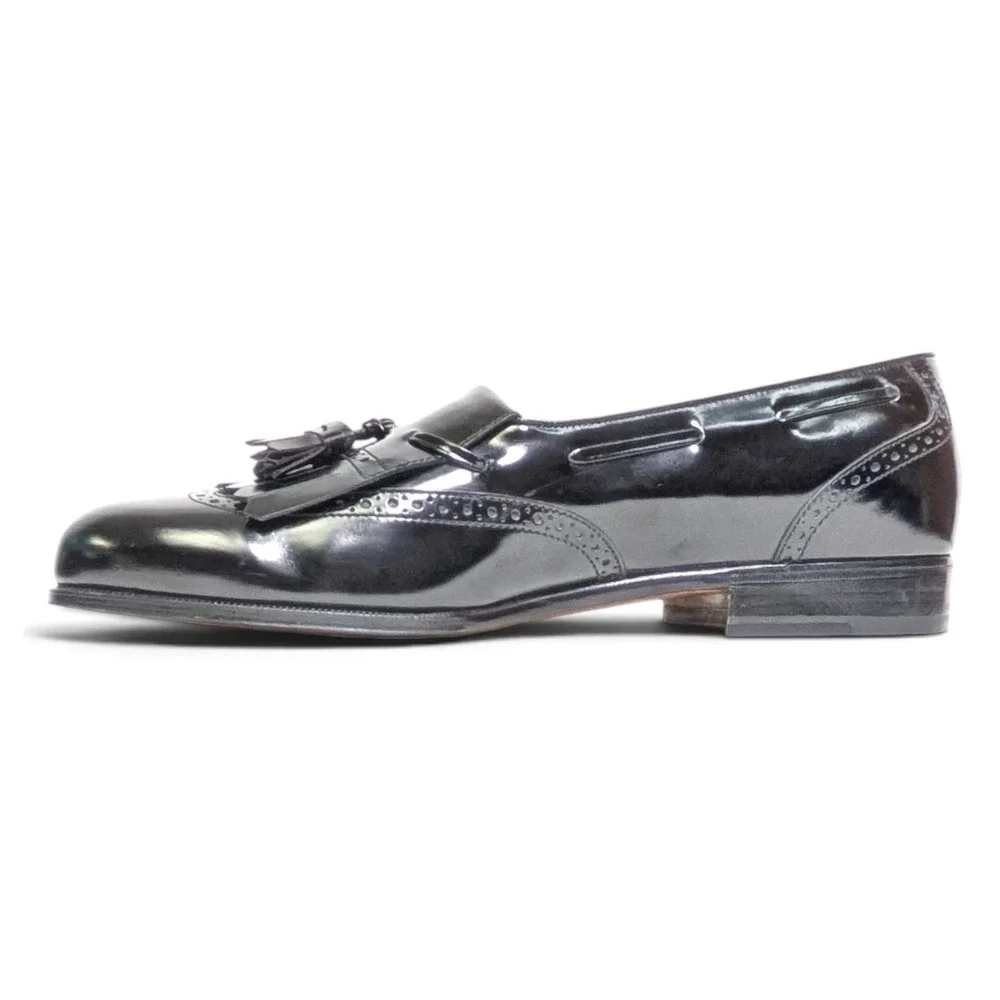 Salvatore Ferragamo Black Patent Tassel Kiltie Loafers Mens 9.5 D Italy NWOB